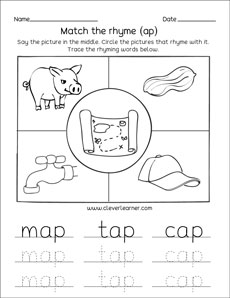 map tap cap family rhyme words tracing printables