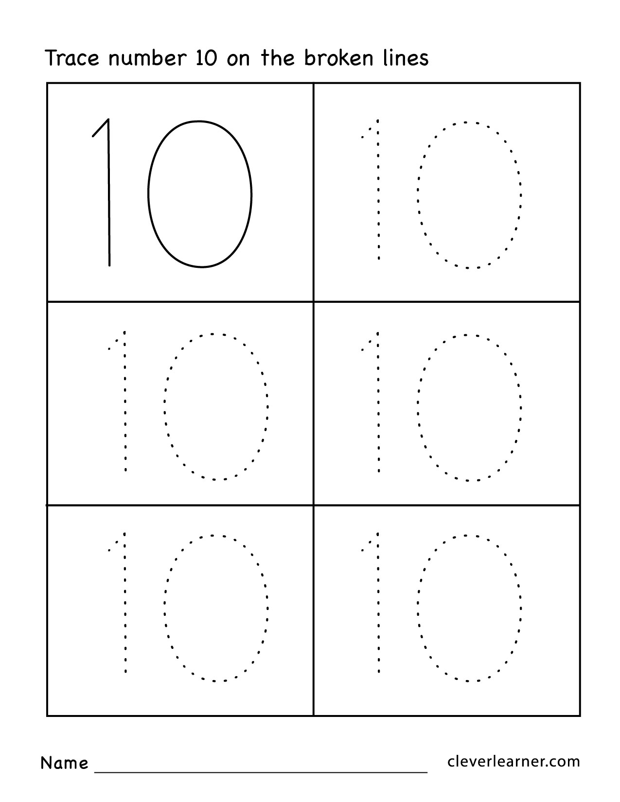 Number ten writing counting and identification printable worksheets