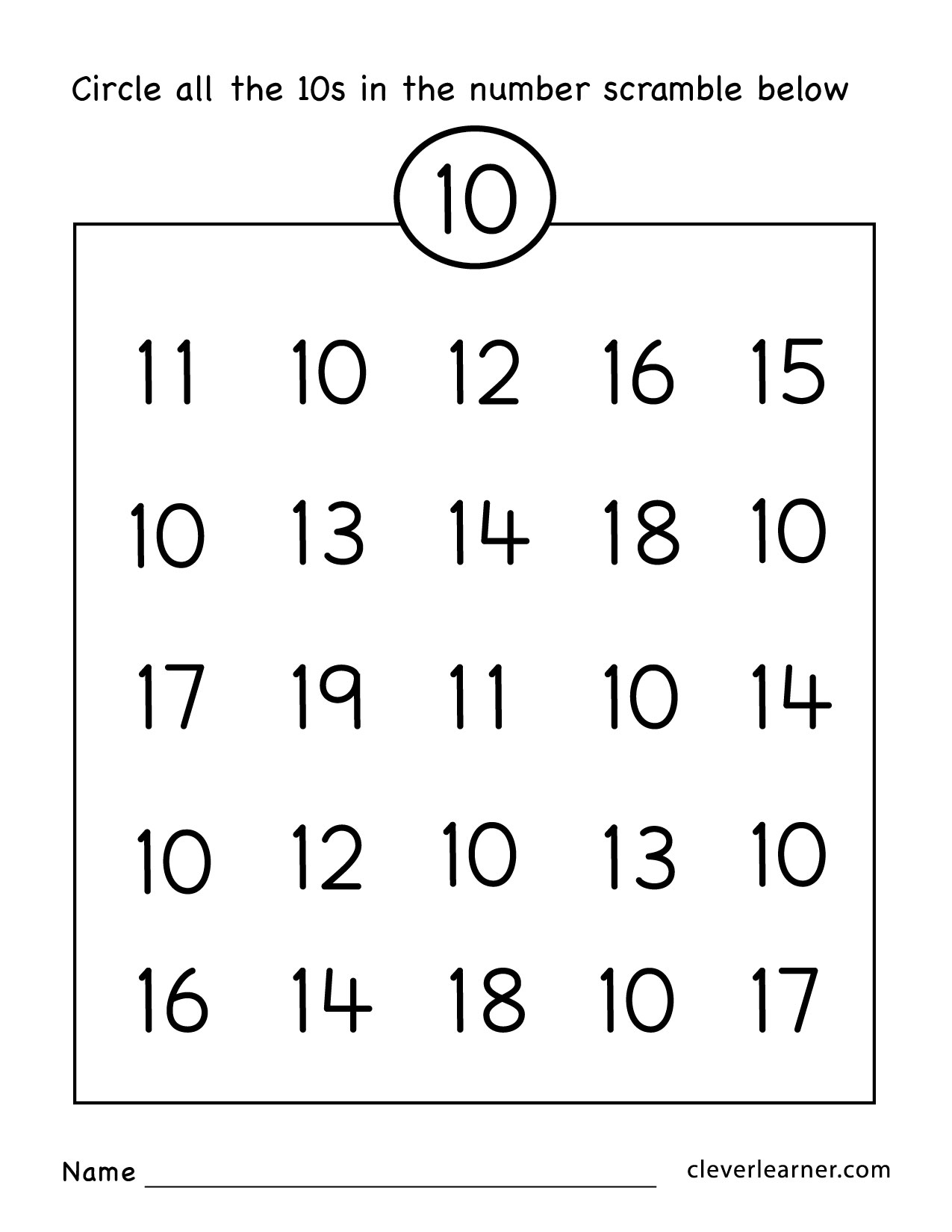 Number Ten Writing Counting And Identification Printable Worksheets 