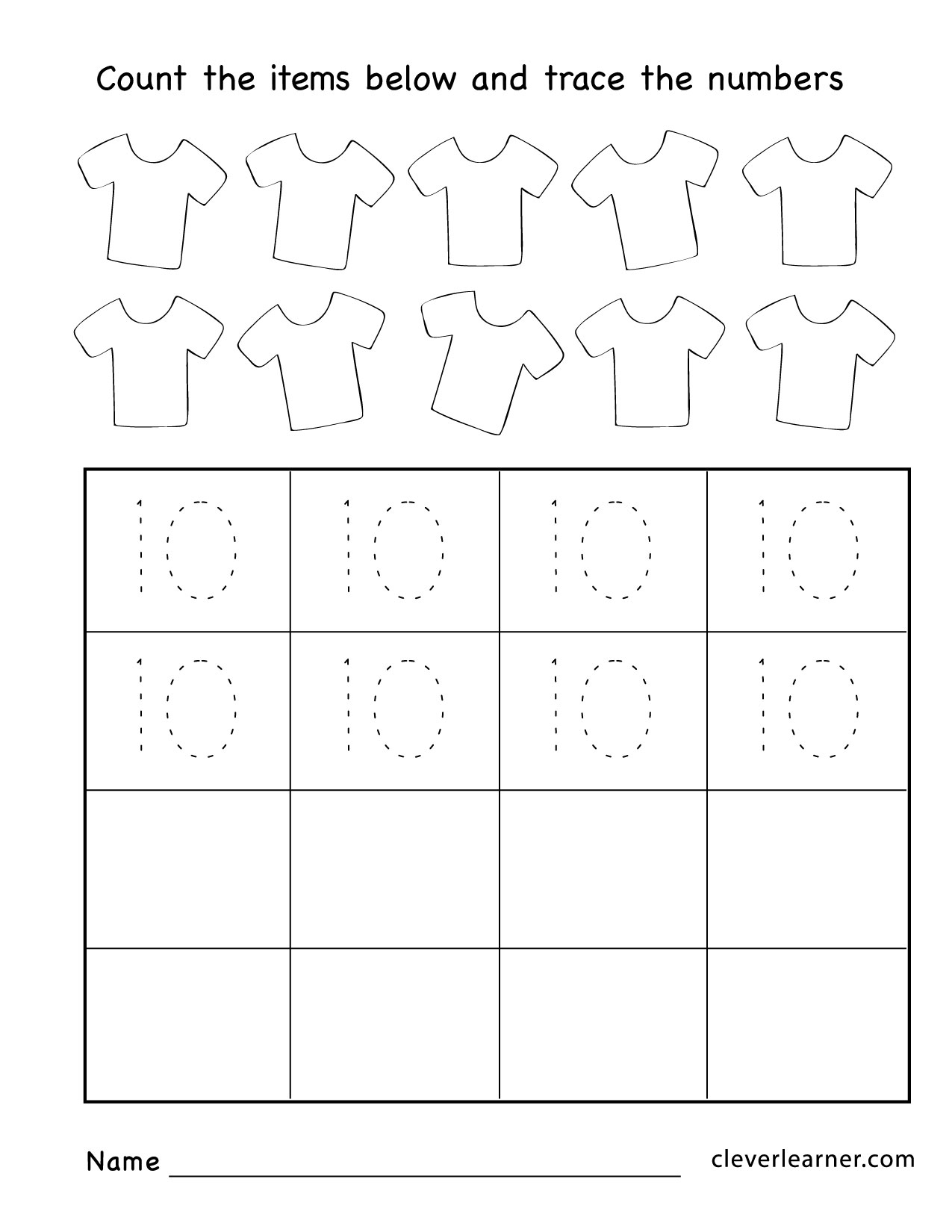 Number Ten Writing Counting And Identification Printable Worksheets For Children