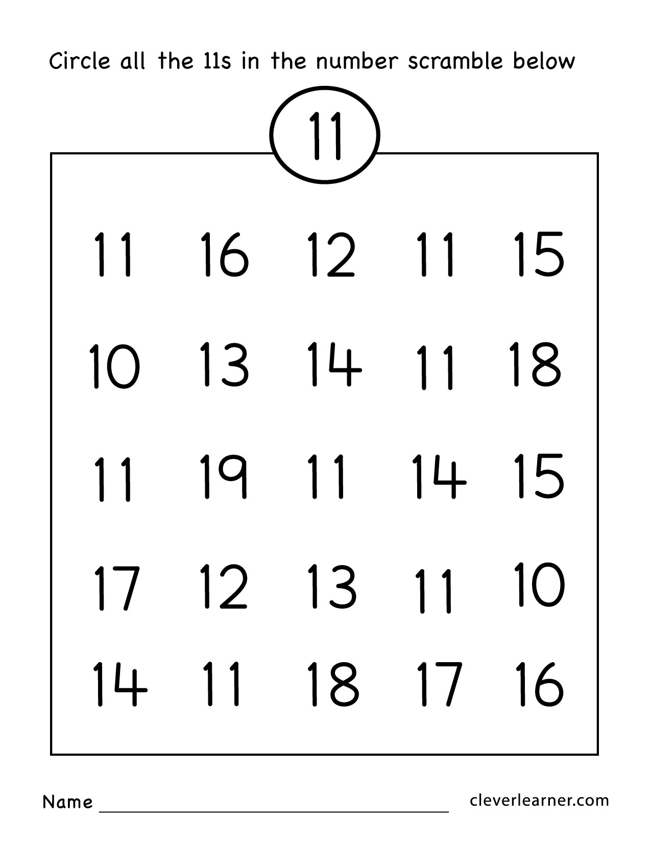 Number Eleven Writing Counting And Identification Printable Worksheets For Children
