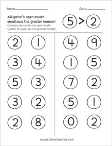 Greater than and Less than activity worksheet for children