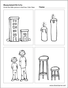 Which object is taller free worksheet for preschools