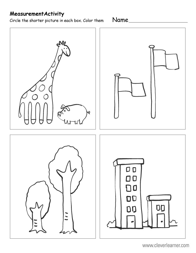 Tall and Short Comparison Worksheets for Preschool and Kindergarten 2 to 6  years Kids