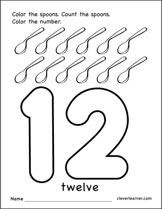 Number twelve writing counting and identification printable worksheets