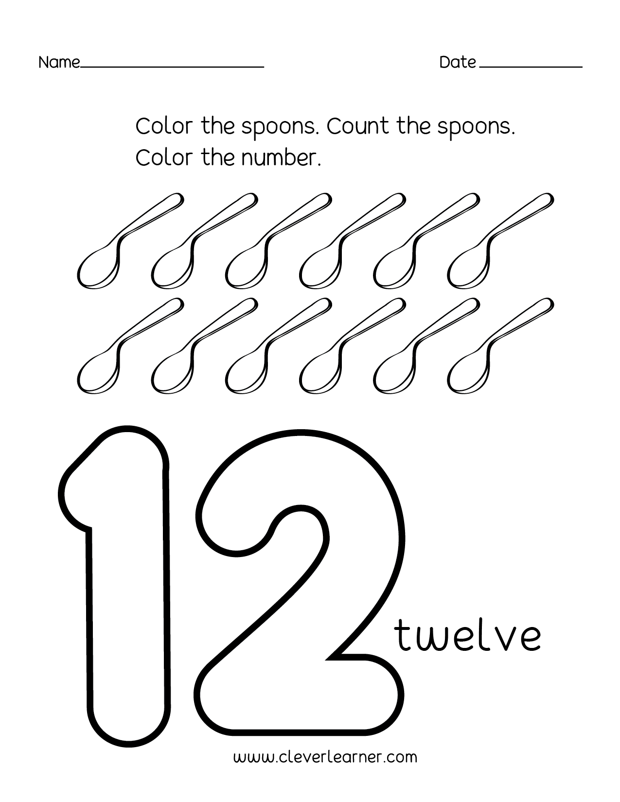 Number 12 Worksheets For Toddlers