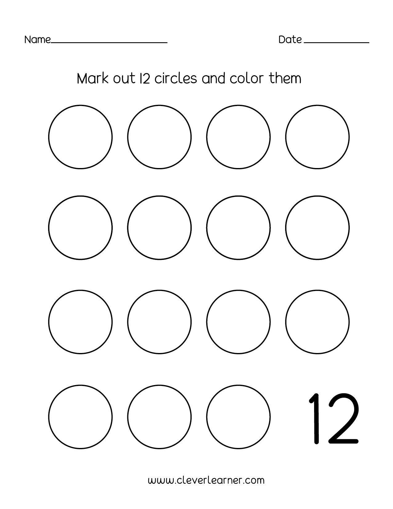 Number 12 Objects Worksheets