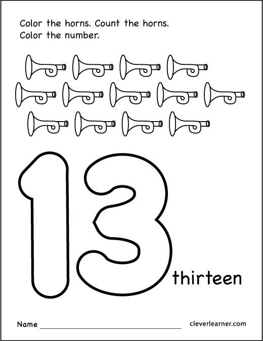 Number 13 writing counting and identification printable