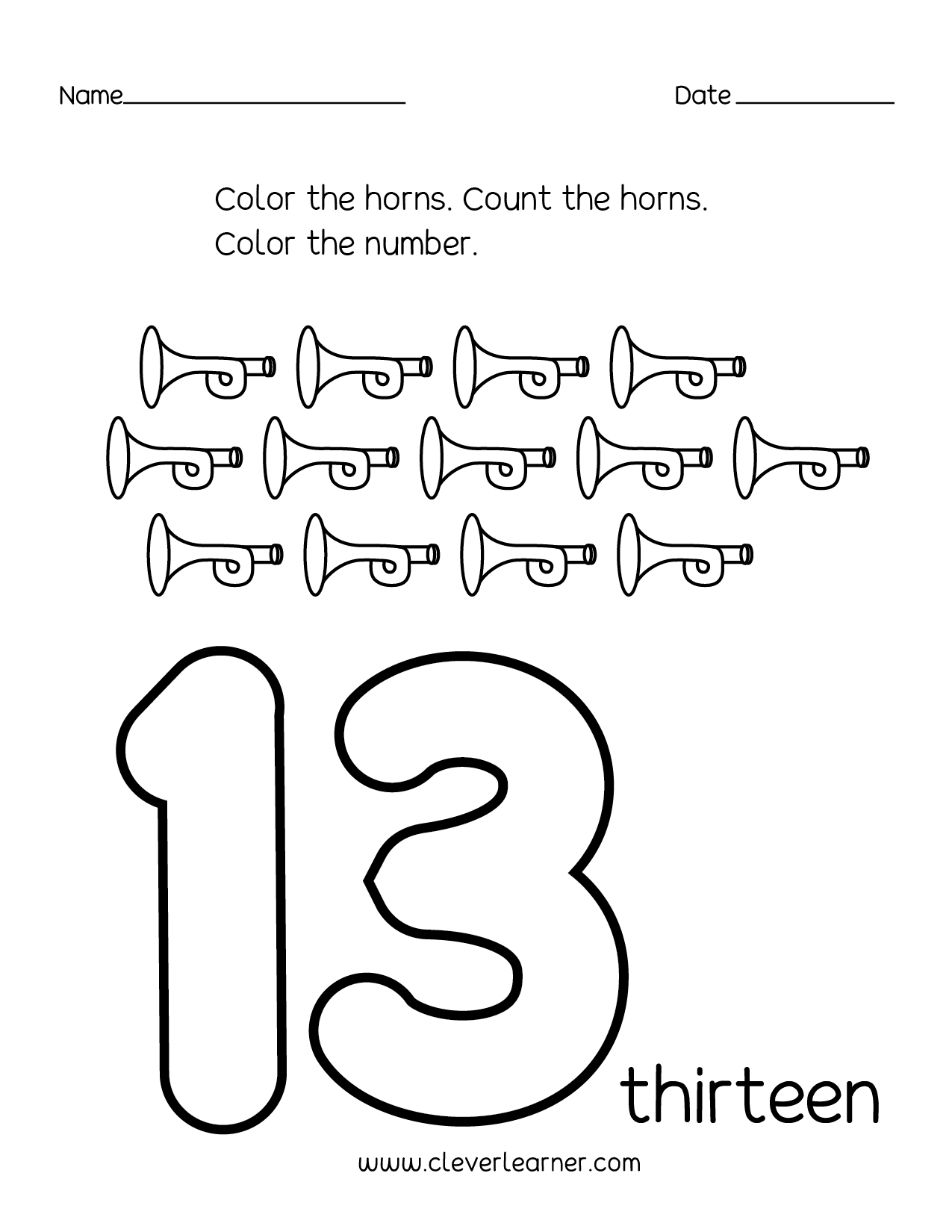 Number 13 Writing Counting And Identification Printable Worksheets For Children