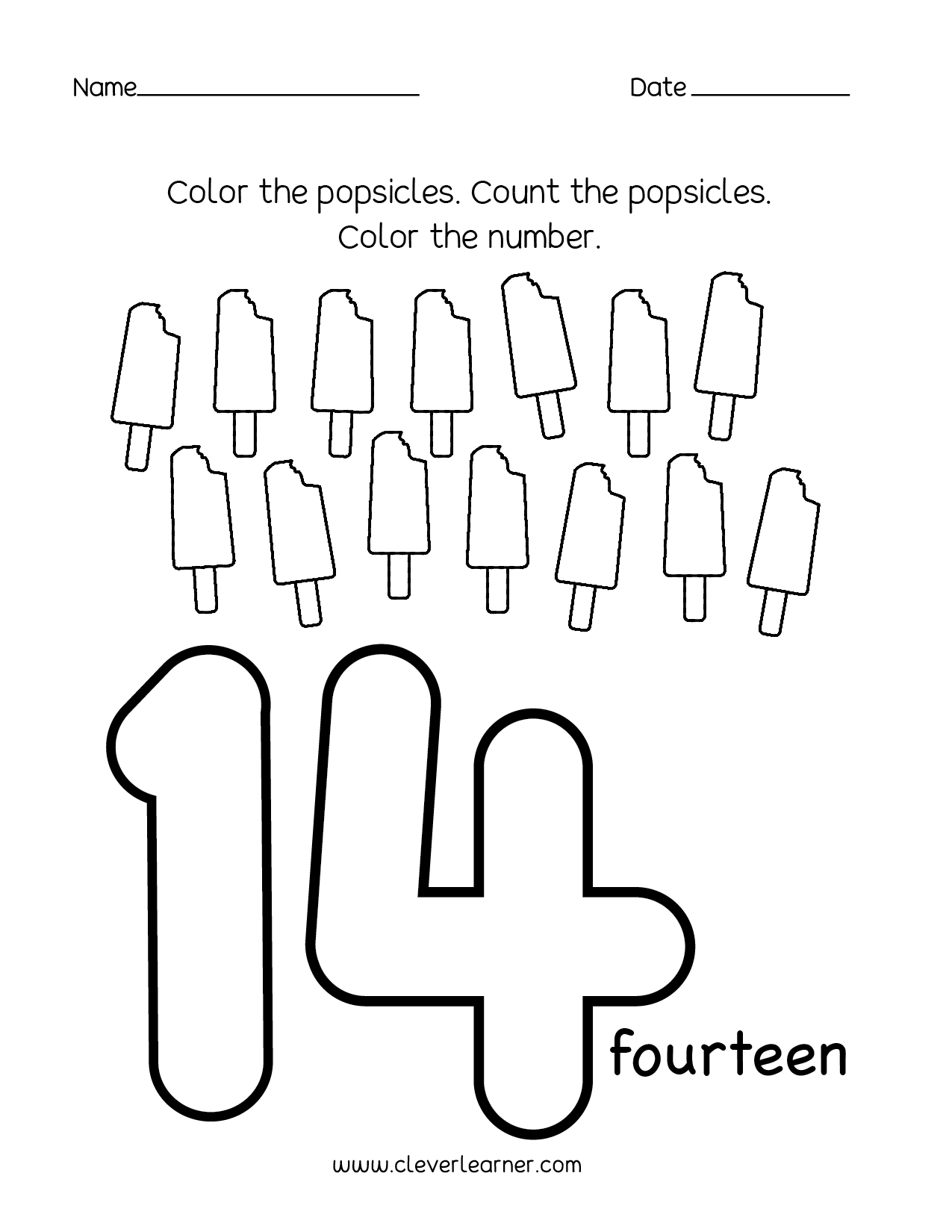 Number 14 Writing Counting And Identification Printable Worksheets For Children