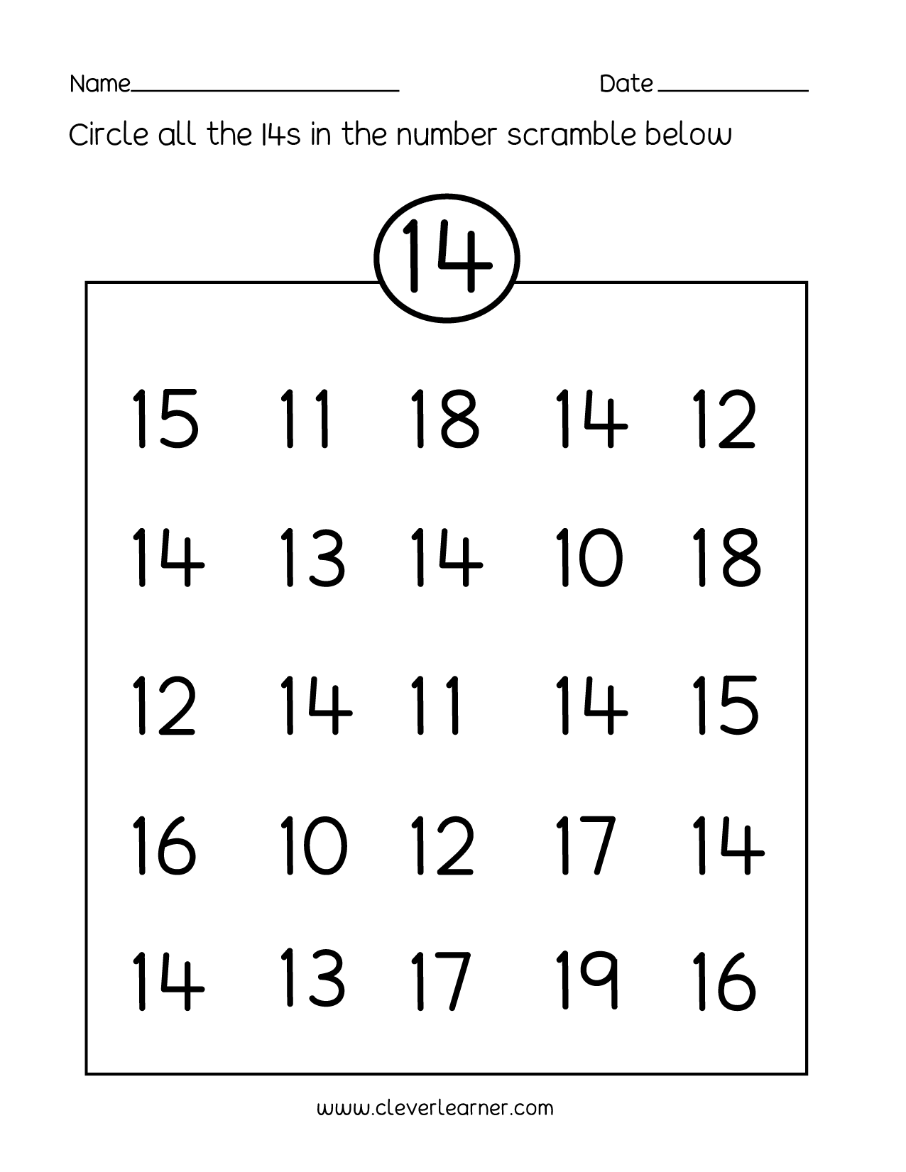 Number 14 Writing Counting And Identification Printable Worksheets For 