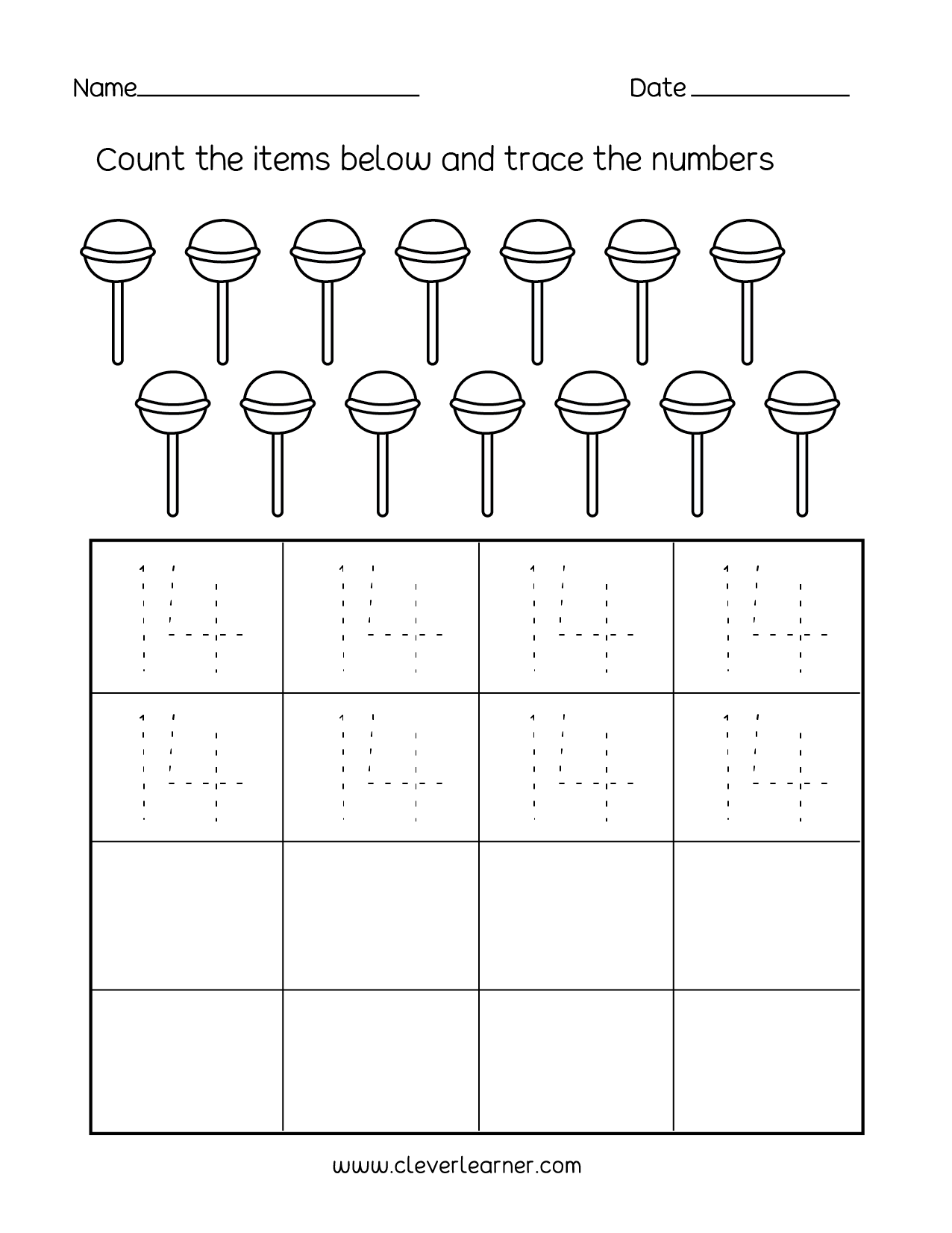Number 14 Writing Counting And Identification Printable Worksheets For DFB