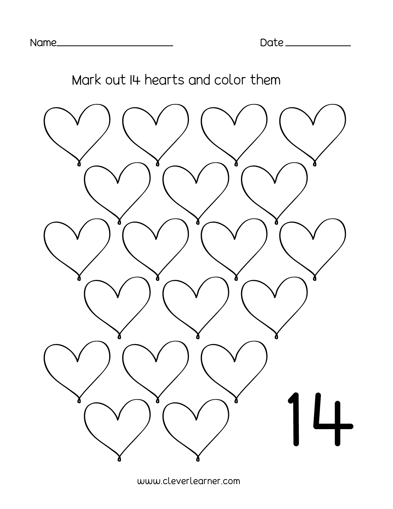 Number 14 Writing Counting And Identification Printable Worksheets For Children