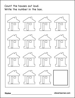 Number 15 writing, counting and identification printable worksheets for