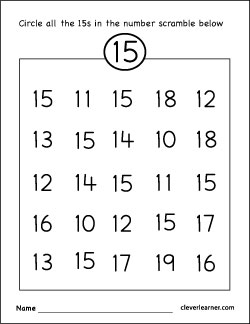 Free number fifteen worksheets for kindergarten