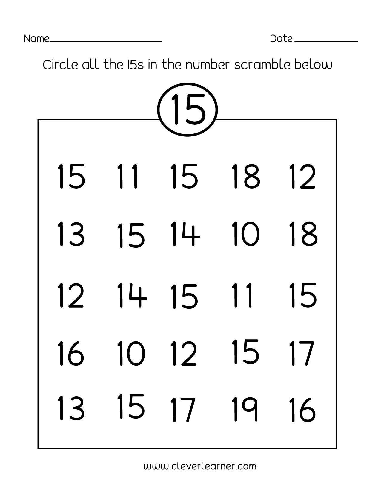 Number 15 Writing Counting And Identification Printable Worksheets For 