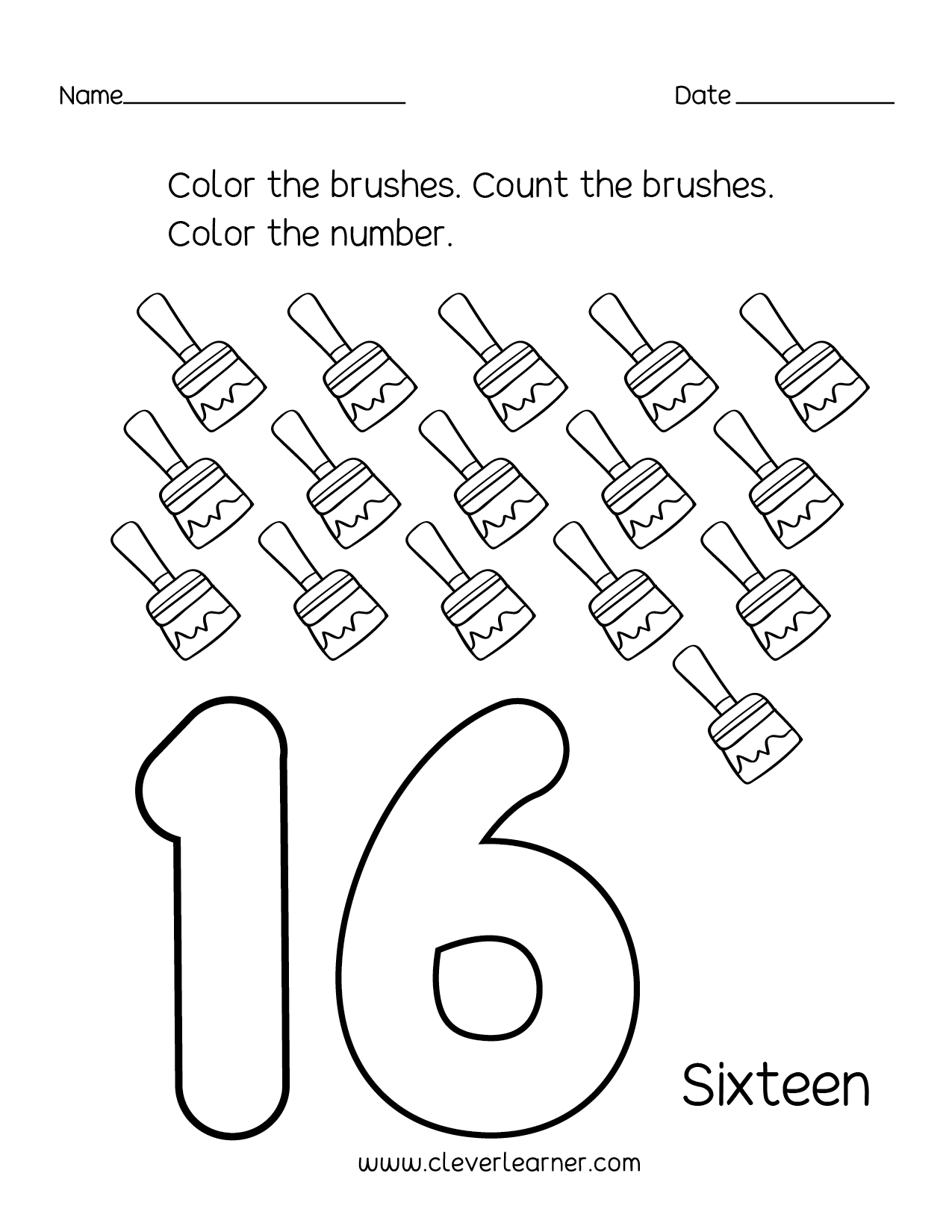 Number 16 Free Printable Worksheet