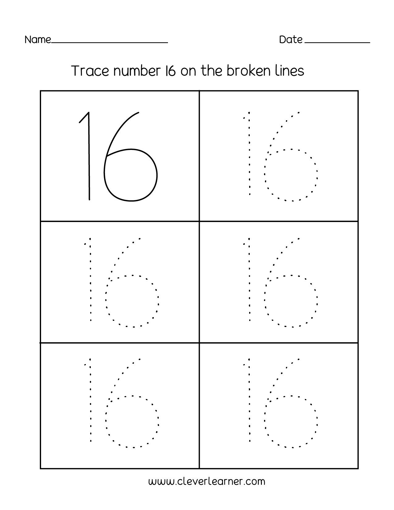 Number 16 Writing Counting And Identification Printable Worksheets For 