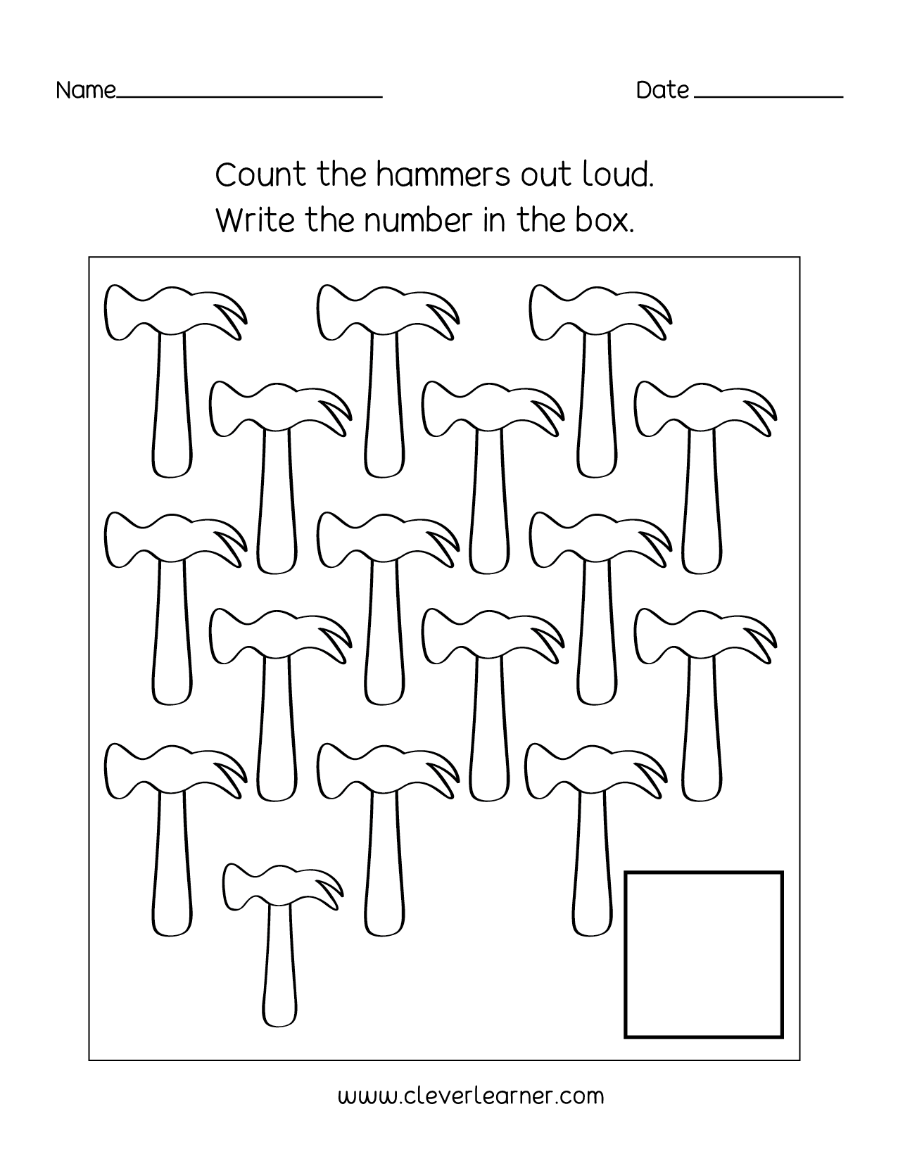 Number 16 writing, counting and identification printable worksheets for