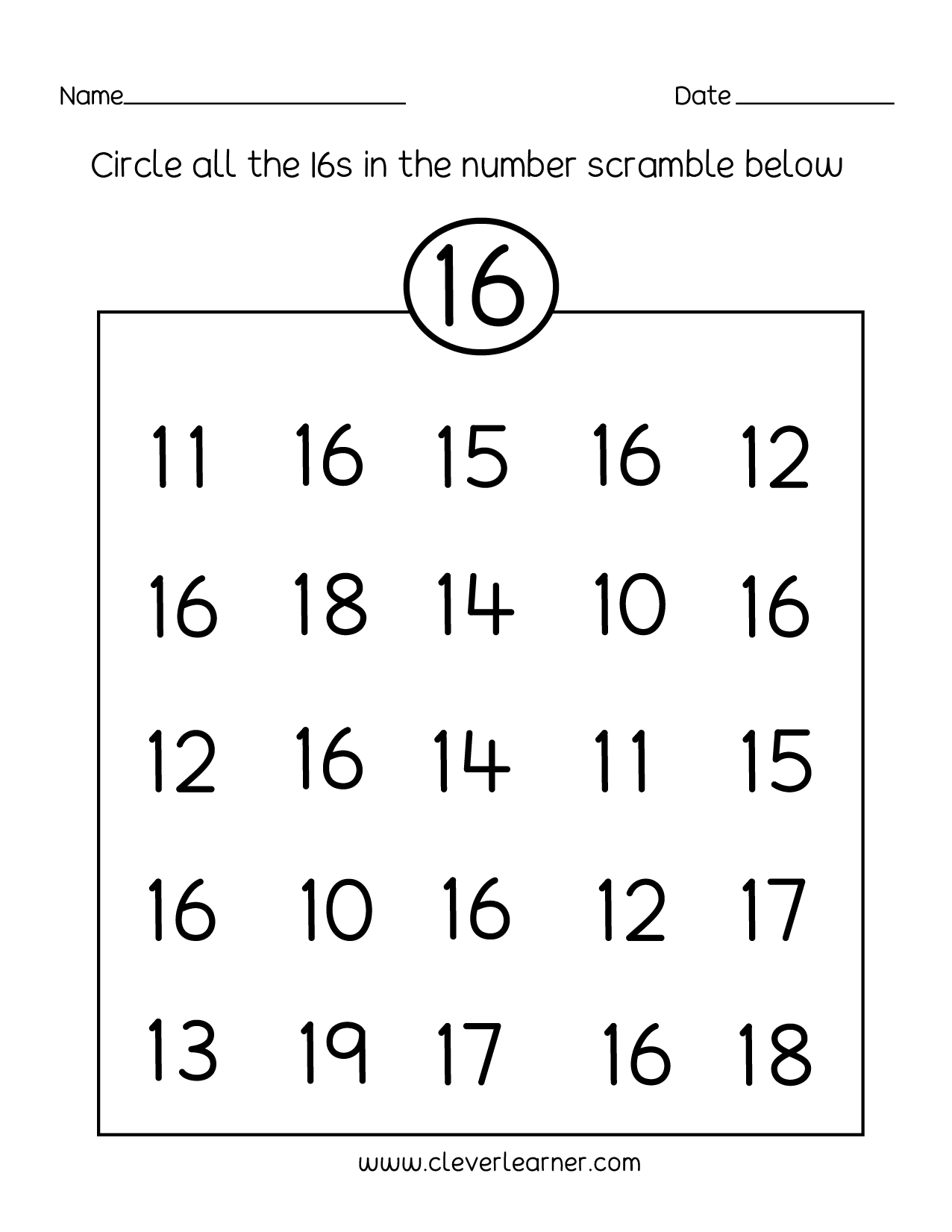 Number 16 Writing Counting And Identification Printable Worksheets For 