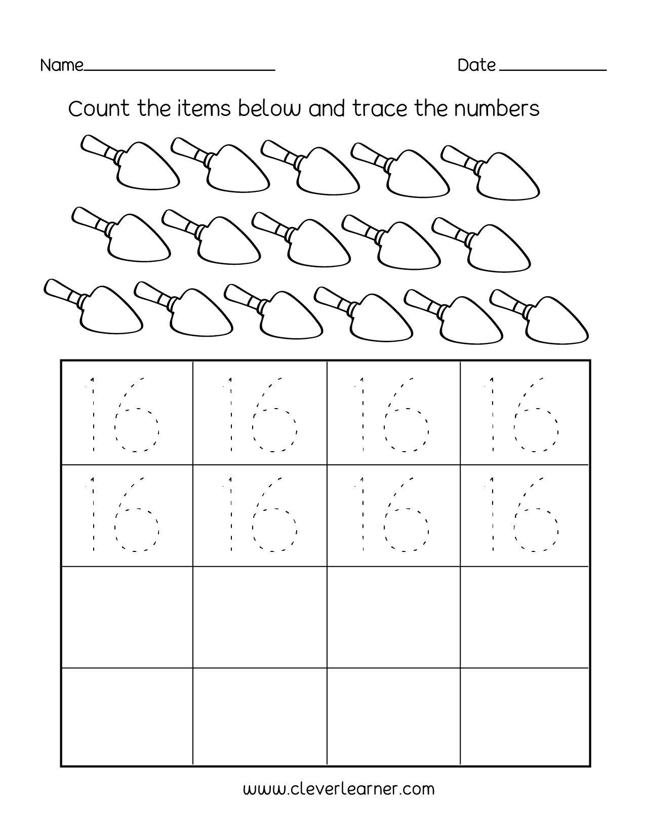Number 16 Writing Counting And Identification Printable Worksheets For 