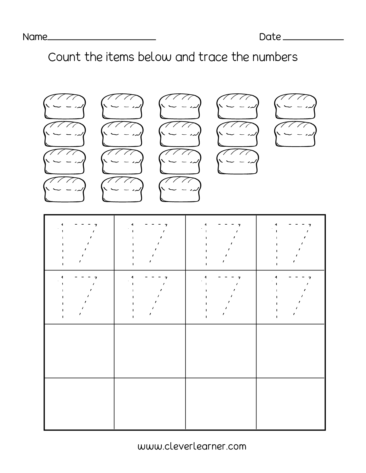 Printable Number 17 Worksheets For Preschoolers