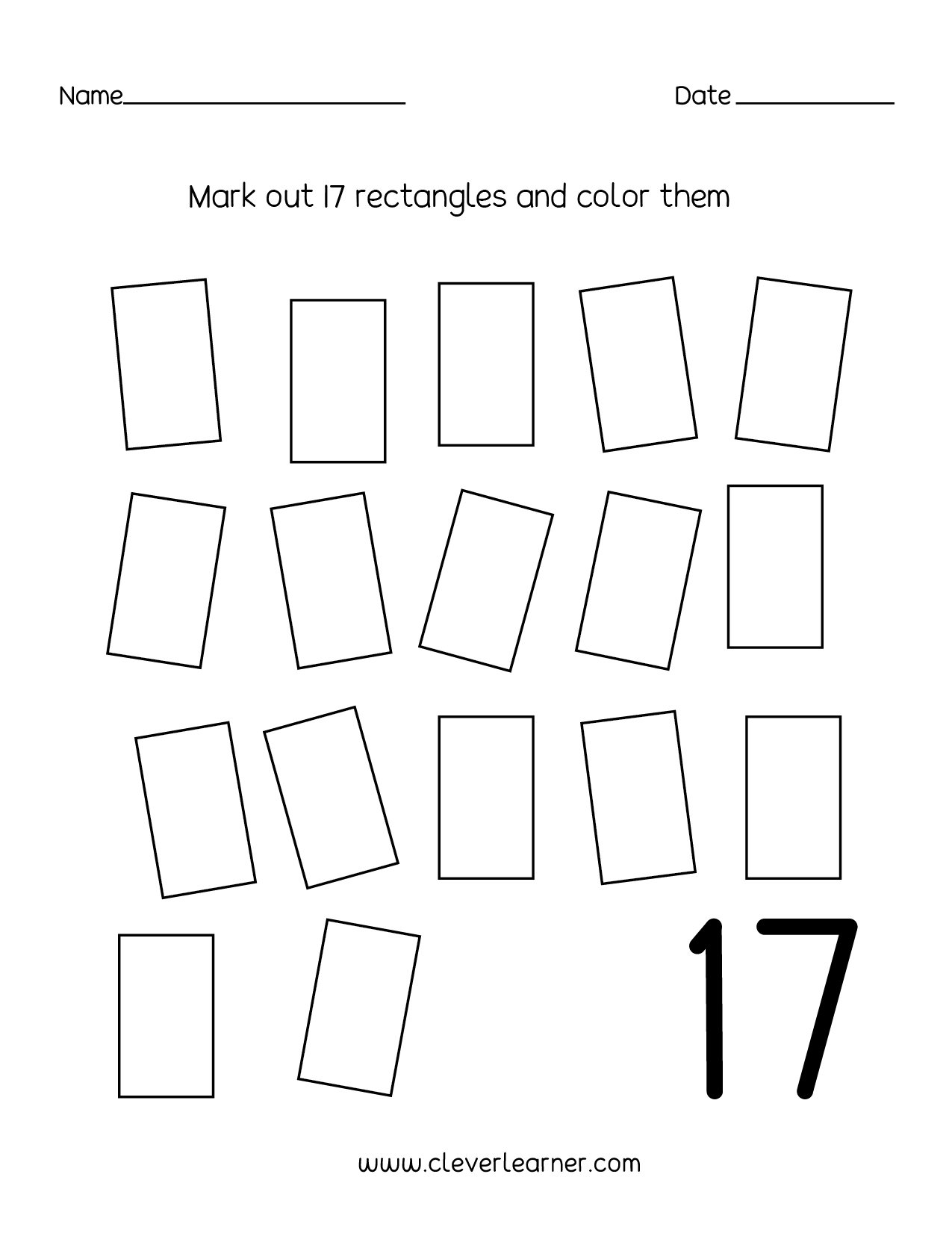 Number 17 Writing Counting And Identification Printable Worksheets For Children