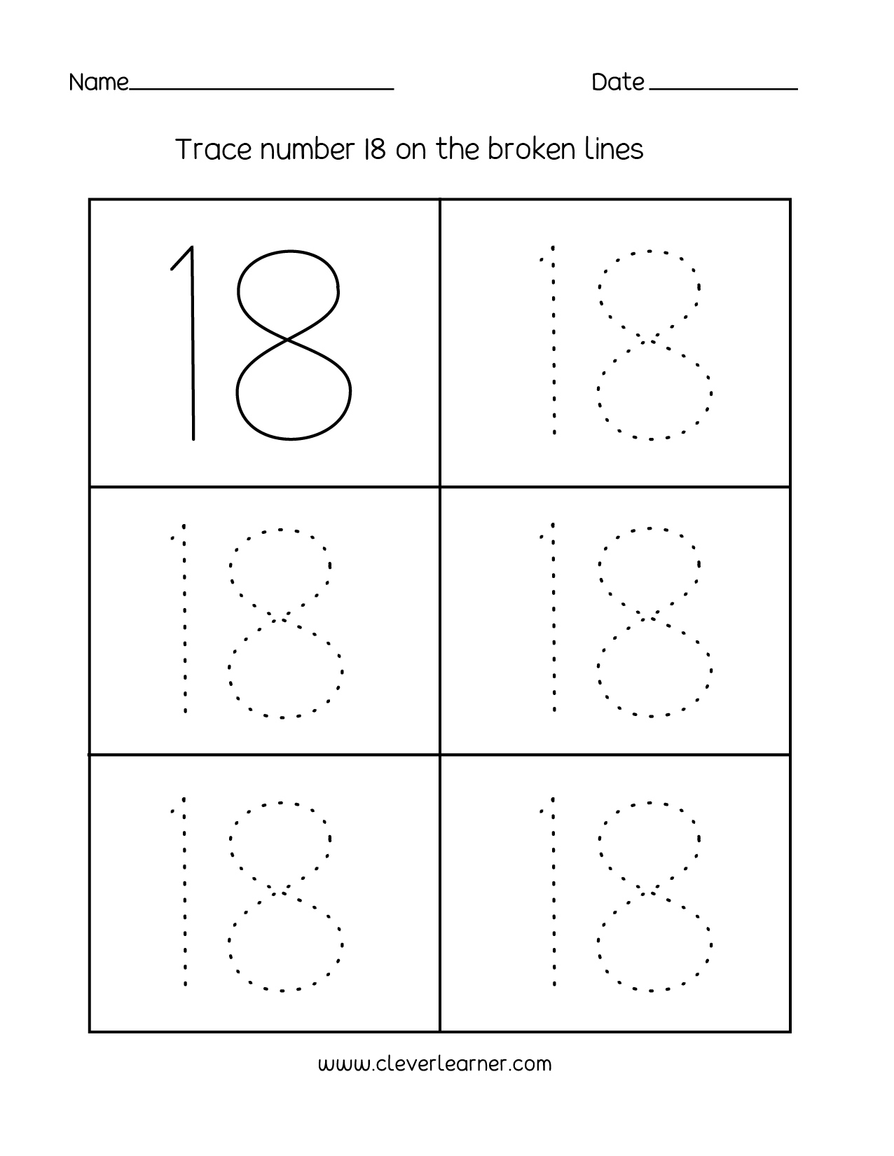 Number 18 Printable Worksheets