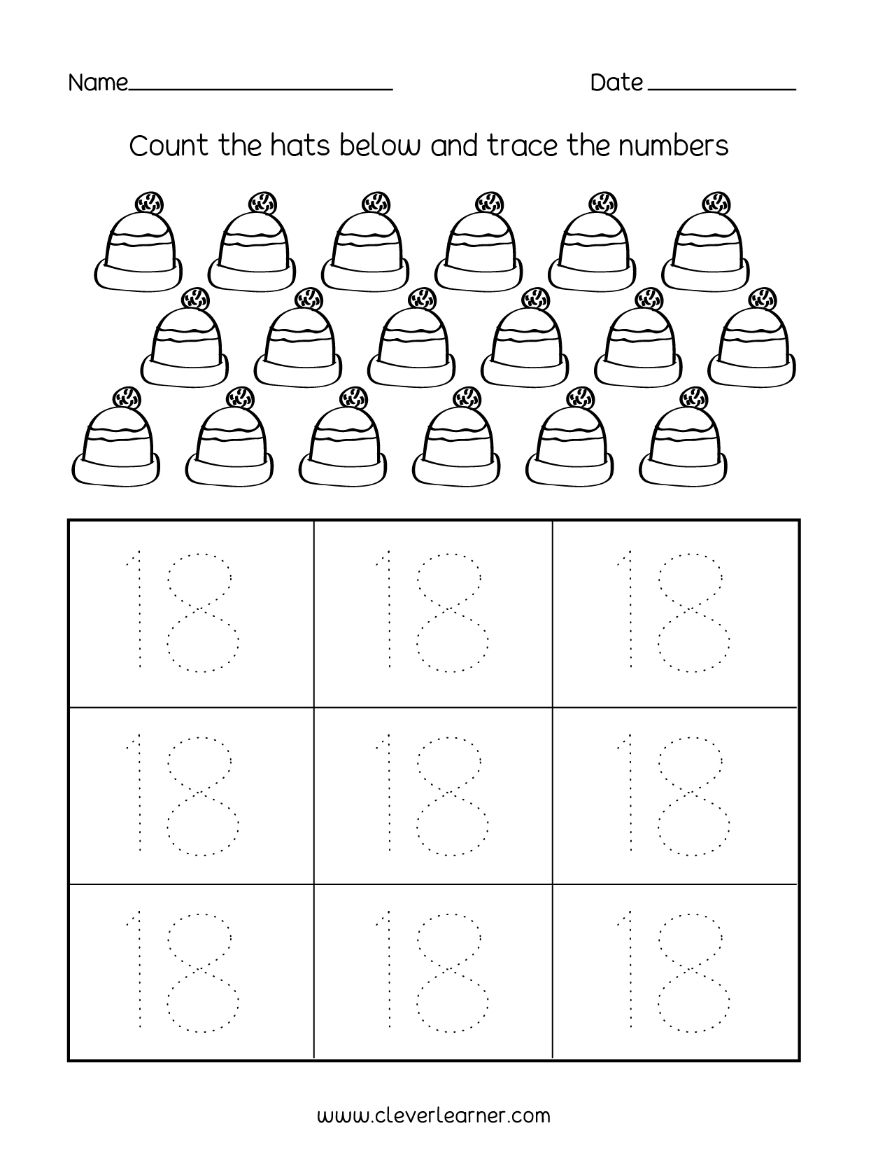 Preschool Number 18 Worksheets