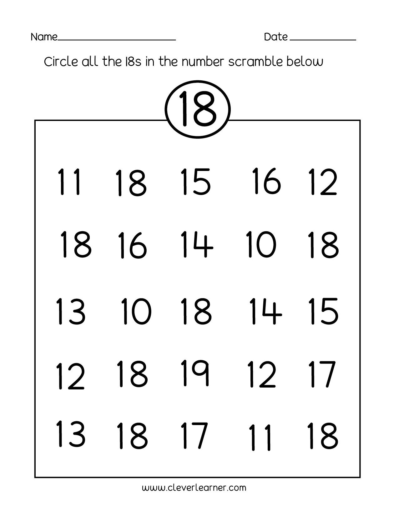 Free Printable Number 18 Worksheets