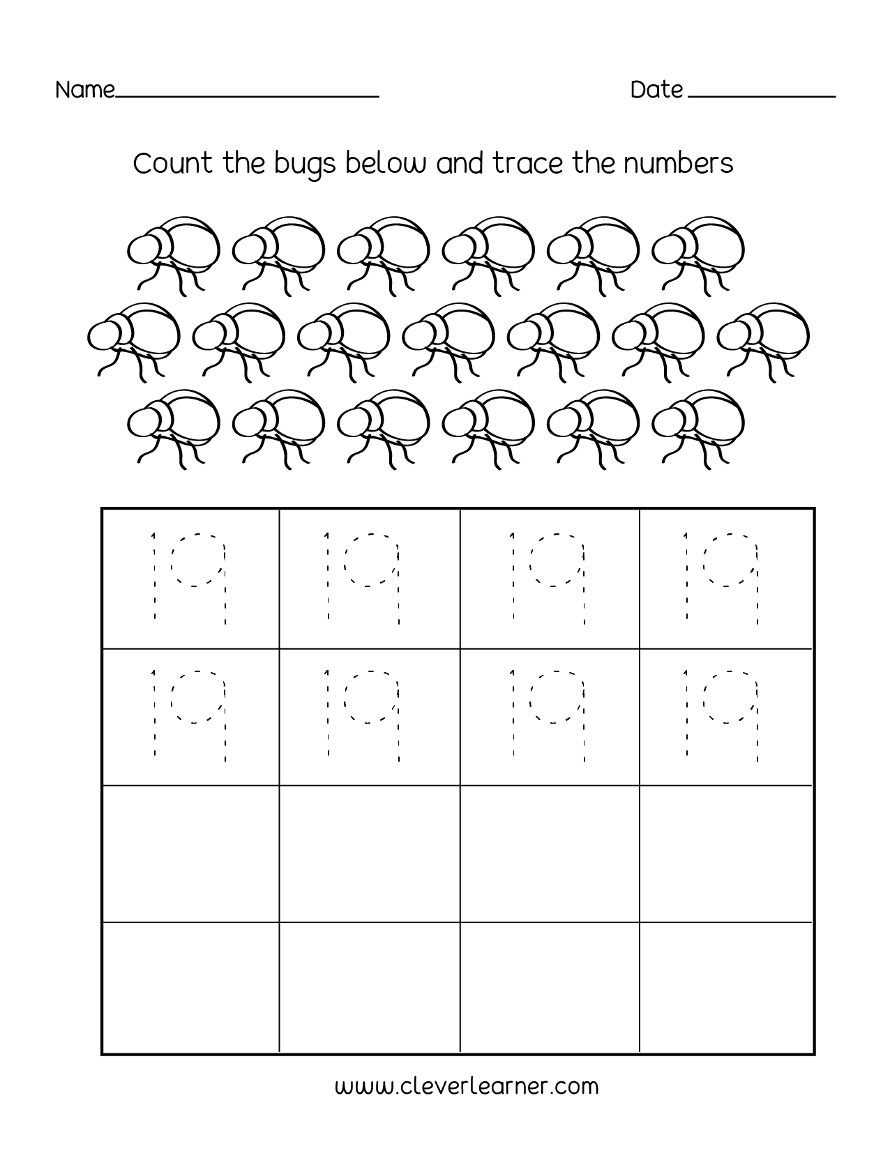 Number 19 Writing Counting And Identification Printable Worksheets For Children