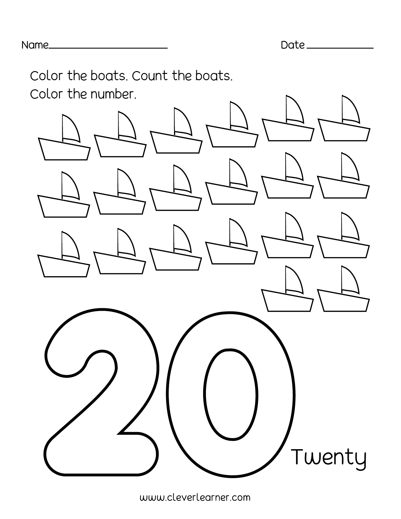 Number 20 Writing Counting And Identification Printable Worksheets For Children