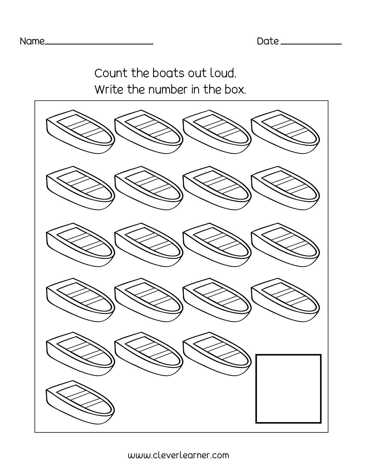 Number 20 writing, counting and identification printable worksheets for