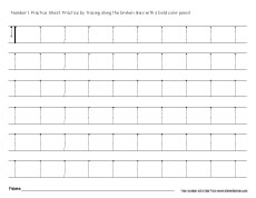 Printable Number 1 practice sheet for three year olds