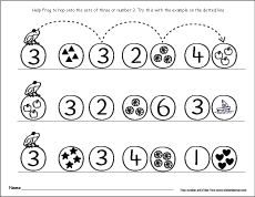 Number three writing, counting and identification activity worksheets