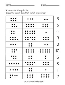 Number matching, counting and number writing worksheets