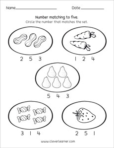 Number matching, counting and number writing worksheets