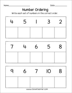 Preschool number ordering worksheet