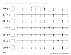 Printable number-line subtraction worksheets for preschools