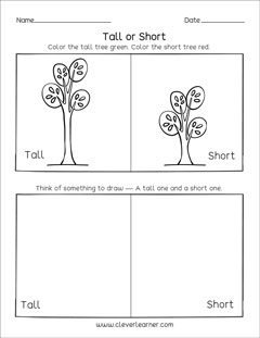 Preschool taller or shorter activity worksheets