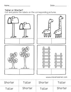 Which is taller and which is shorter worksheets