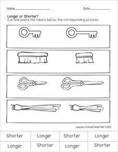 Free printable worksheets on measuring length, long and short.