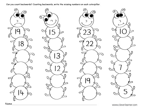 Missing Numbers Counting Backwards And Number Identification Worksheets For Preschool Children