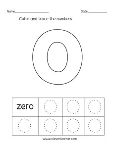 Number zero writing, counting and recognition printable worksheets for  children