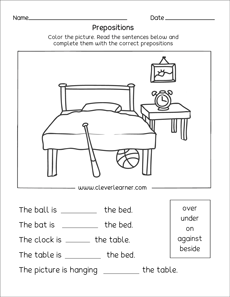 Preposition printables for preschools and kindergartens