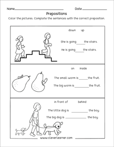 Preposition printables for preschools and kindergartens