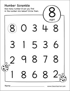 Free printable scramble number eight activity
