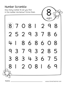 Free printables on scramble numbers for preschool