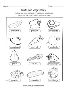 Free fruits and veggies worksheets for homeschools