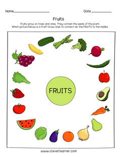 Kindergarten preschool worksheet on fruits